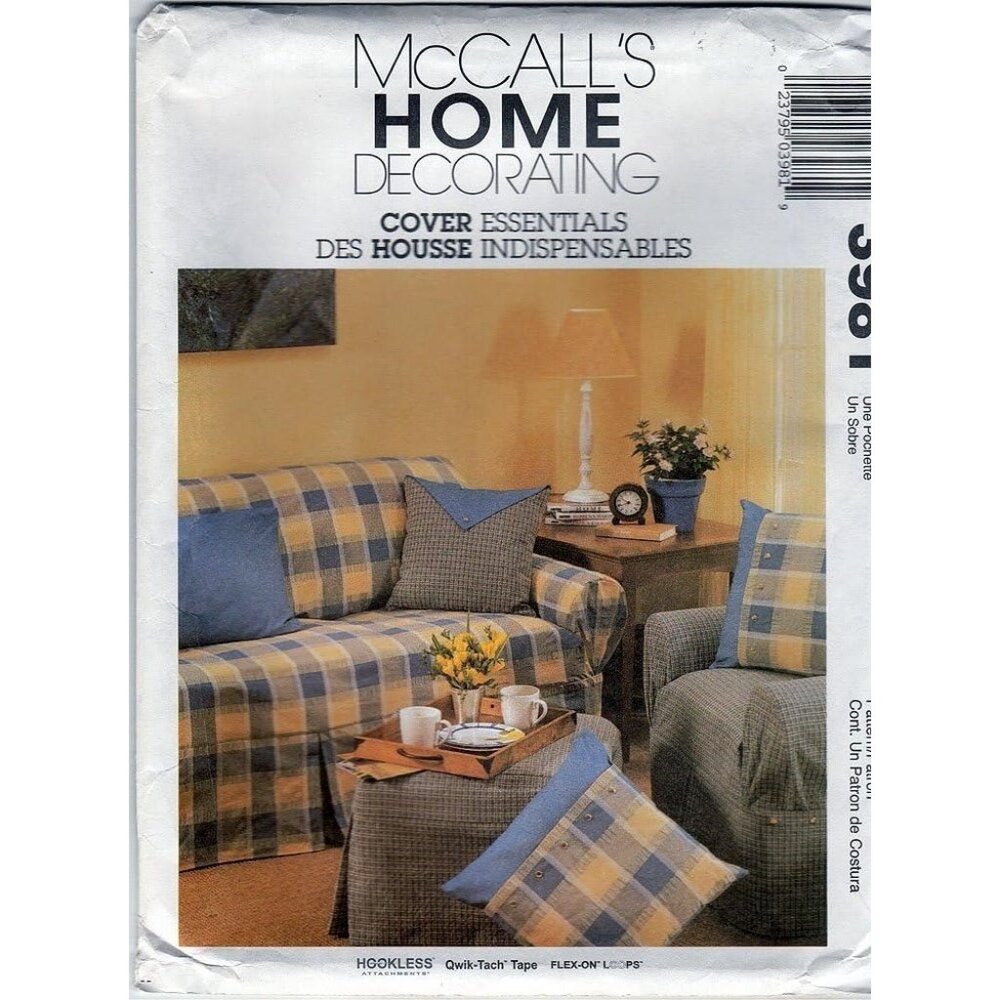 McCalls Sewing Pattern 3981 sofa chair‎ ottoman cover pillow covers curtains